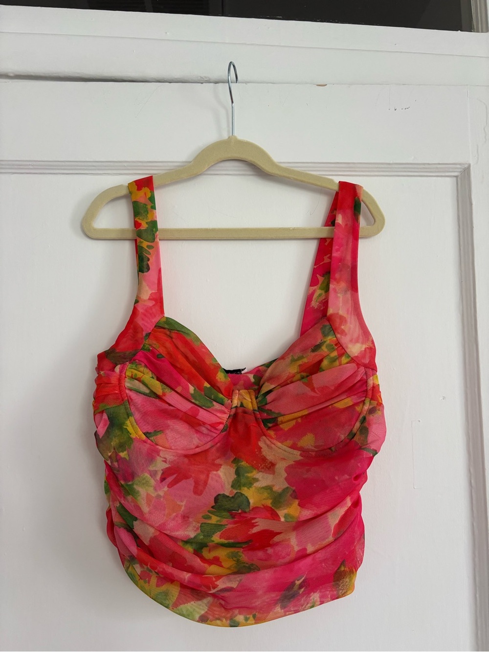Zara Pink Floral Ruched Crop Top